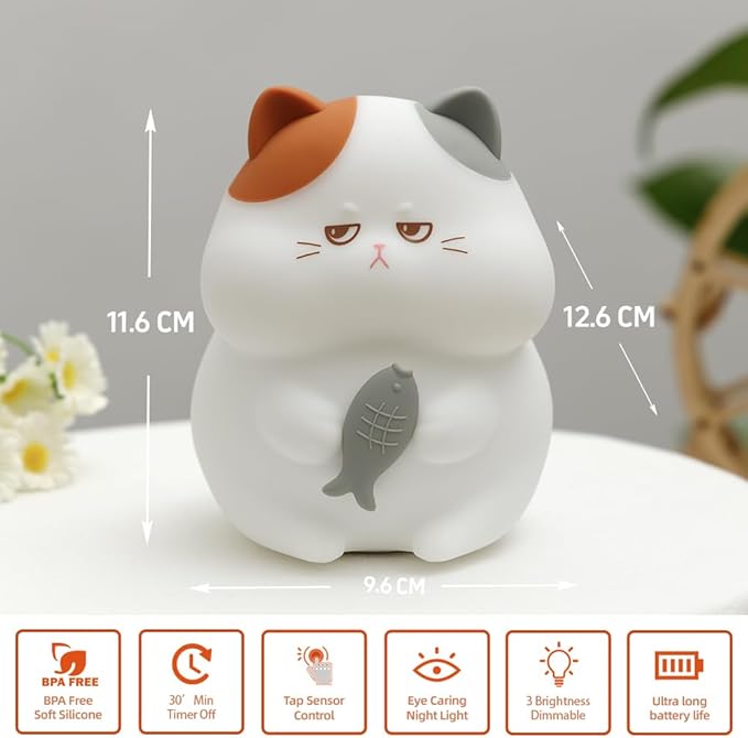 Cat Night Light for Kids, Squishy Silicone Cat Night Lamp, 7 Colors 3 Dimmable LED Night Light Nursery Decor, Toddler Night Lights for Bedroom, Rechargeable Nightlight Room Decor, Gifts for Girls Boys