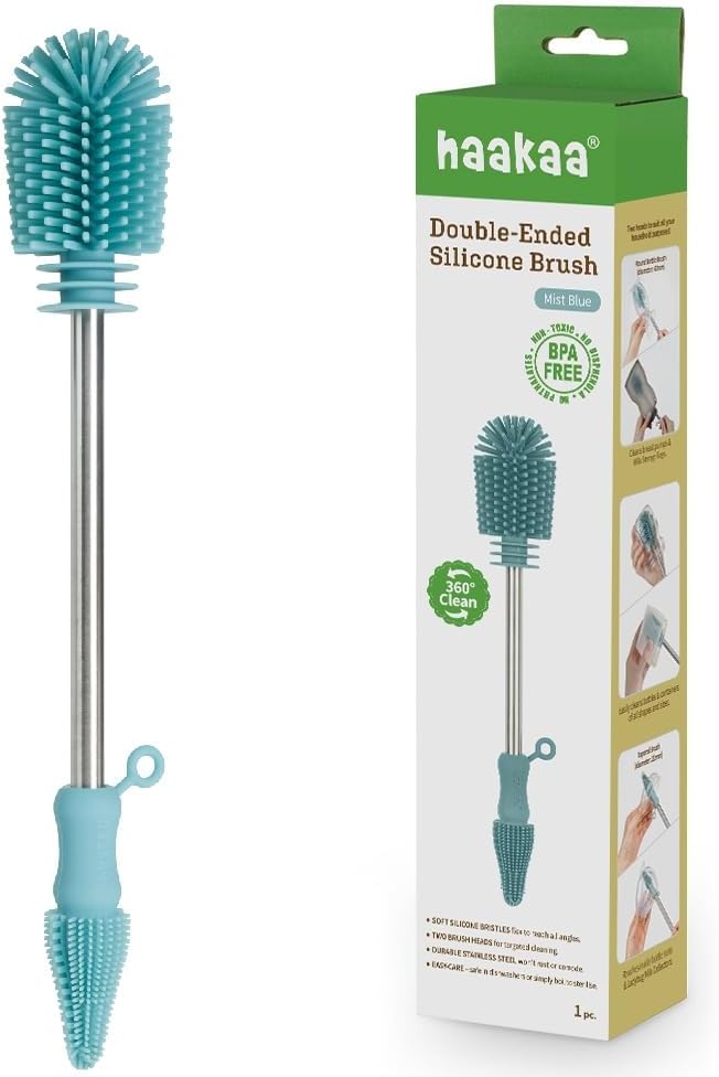 Haakaa Silicone Cleaning Brush Kit ??Household Cleaning Brushes for Bottles and Crevices ??Food-Grade Silicone: Dishwasher Safe (Brush-Mist Blue)
