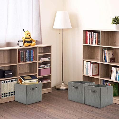 Foldable Fabric Storage Bin [Set of 4] Collapsible Containers Cubes Boxes Organizer - 13 x 15 x 13 inches (Gray)