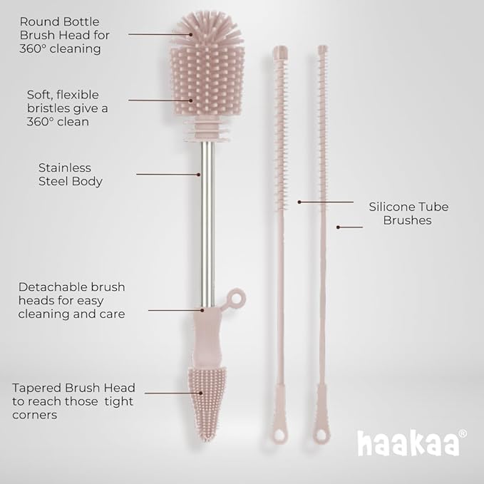 Haakaa Silicone Cleaning Brush Kit ??Household Cleaning Brushes for Bottles and Crevices ??Food-Grade Silicone: Dishwasher Safe (Brush-Mist Blue)