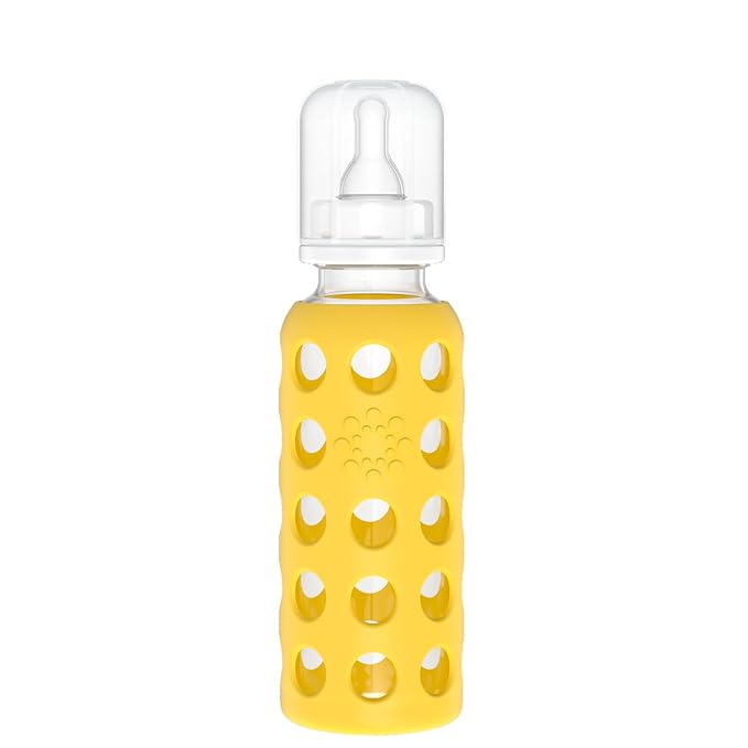 Lifefactory 9-Oz Glass Baby Bottle with Stage 2 Nipple and Protective Silicone Sleeve Mango