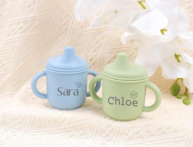 Personalized Baby Sippy Cup,Custom Silicone Baby Water Cup with Engraved Name,Toddler Training Cups with Lid and Handle,Newborn Gift,Christmas Gift (style1)