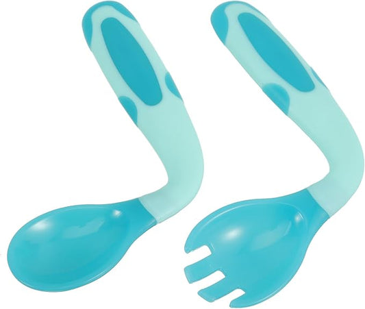 Left-handed Fork and Spoon Portable Flatware with Smooth Rounded Edges Safe Feeding Utensils for Self-feeding Training Blue Fork and Spoon Combo for Boys