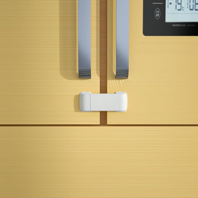 SAFELON 2 Pcs Baby Safety French Fridge Door Lock, Childproof Double Door Refrigerator Lock, Cabinet Cupboard Lock for Toddlers & Babies, Easy to Install (White)