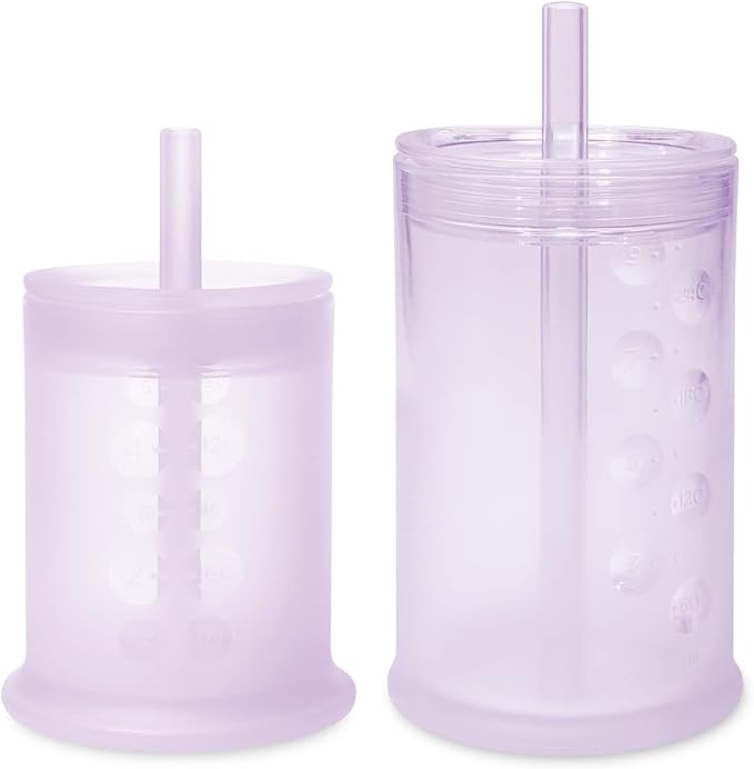 Olababy Silicone Training Cup with Straw Lid 5oz + 9oz Bundle (Lilac)