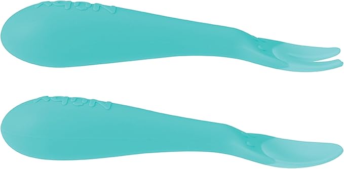 Nuby Silicone Easy Grip Fork & Spoon Set, 12+m in Aqua