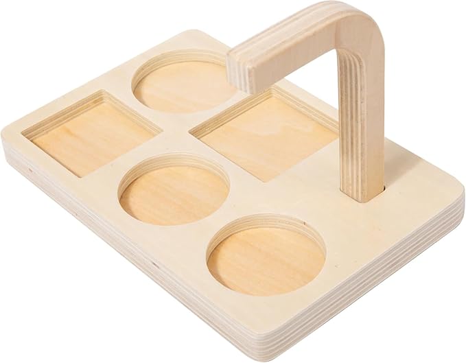 Adena Montessori Wooden Stacking and Sorting Ring,Wooden Rings on Peg,5 Shapes on Curved Peg Horizontal Dowel Variation,Baby Toddler Educational Eearly Learning Toys for 1 Year Olds Boy and Girl Gift