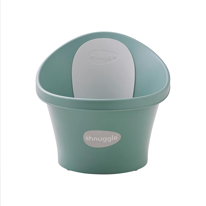 Shnuggle Newborn Baby Bath | Built in Support Bump and Soft Backrest | Suitable from Newborn | Bath Seat Support Includes Plug | Eucalyptus Green