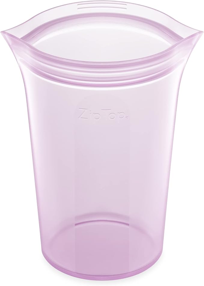 Zip Top Reusable Food Storage Bags | Large Cup [Lavender] | Silicone Meal Prep Container | Microwave, Dishwasher and Freezer Safe | Made in the USA
