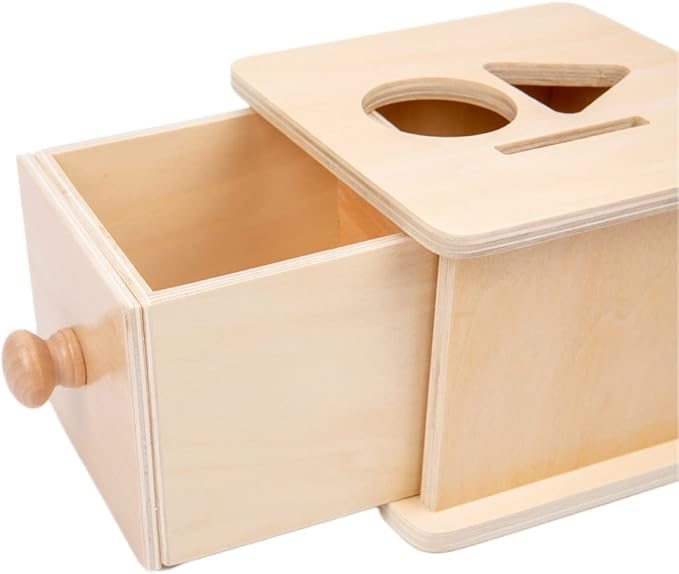 Adena Montessori Coin Box,3 in 1 Object Permanence Box Toys for 1 Year Old Baby Coins,Wooden Montessori Ball Drop Toys Developmental Toys for 6-12 Month Infant Toys,Triangle Ball Round Shapes