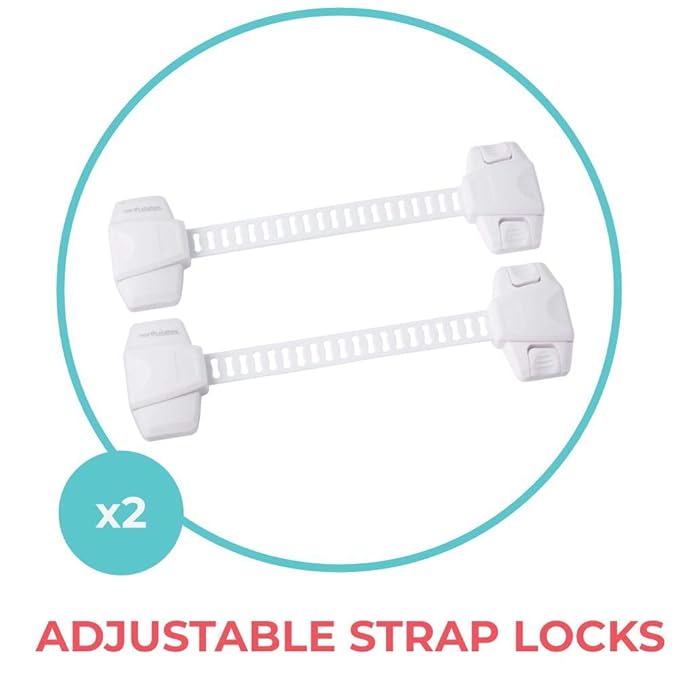 Toddleroo by North States - Adjustable Strap Locks for Baby Proofing: Child Proof Safety Straps - 2 Pack - White