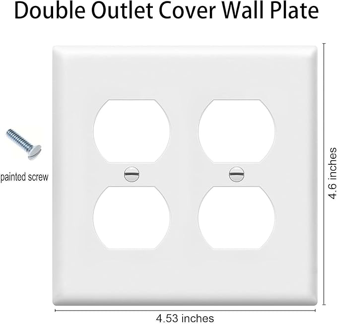 ZEFTV Duplex Outlet Cover Wall Plates 2-Gang Switch Outlet Electrical Cover Plate Unbreakable Thermoplastic Faceplate for Light Receptacle Outlet Switch, White (2 Pack)