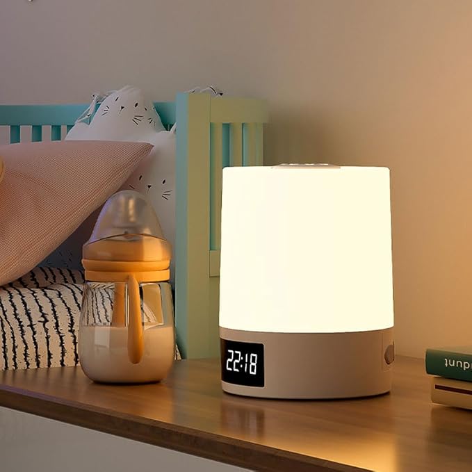 Night Light with Clock, 3 Color 2000mAh Dimmable Rechargeable LED Touch Lamp, Eye-Caring Cordless Bedside Light, Portable Kids Night Light for Bedroom (1, 3.14″ x 4.29″)
