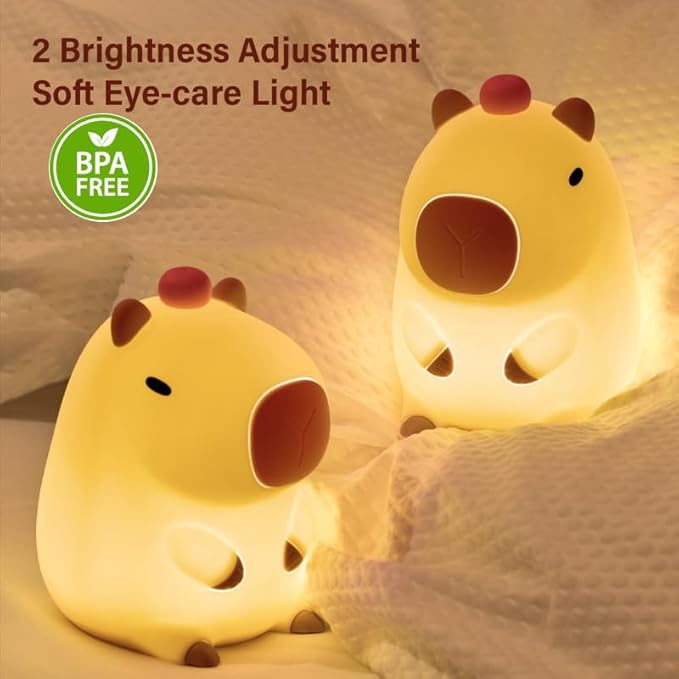 Cute Tangerine Capybara Night Light, LED Squishy Night Lamp, 2 Levels Dimmable Nursery Nightlight for Kids, Rechargeable Touch Lamp, Dorm Decor, Kids Funny Gifts (Fixed Tangerine)