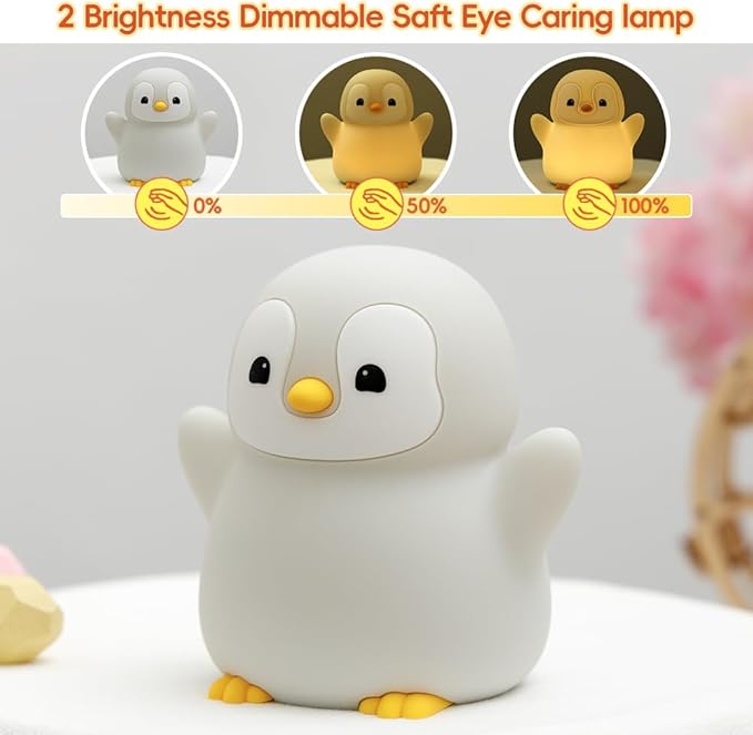 Penguin Night Light for Kids, Cute Squishy Lamp Rechargeable Night Lamp, Penguin LED Novelty Bedside Light, 2 Level Dimmable, Silicone Nursery Table Lamp Room Decor, Nightlights Gifts for Girls Boys
