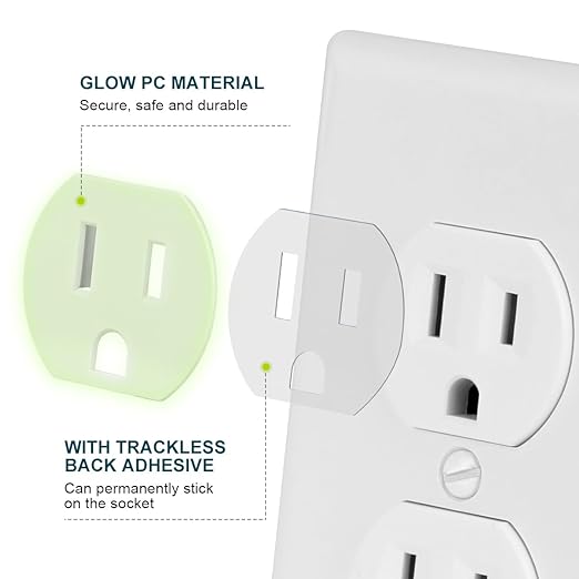 Lenink Loose Outlet Plug Fix, Glow in Dark, 12 Pack Plastic Snug Socket Secured, Outlet Tightener Insert, with Back Adhesive