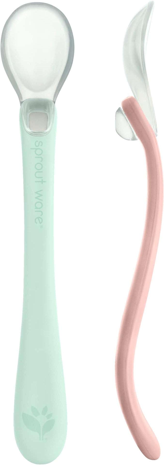Silicone and Sprout Ware First Food Spoons-Light Sage/Light Grapefruit (Pack of 2)