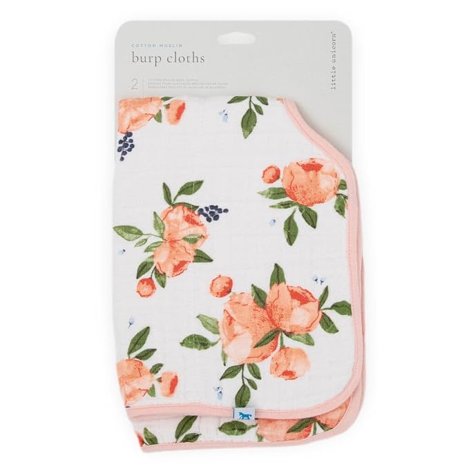 Little Unicorn Ultra-Absorbent Premium Burp Cloth 2 Pack | Soft on Baby's Skin | Larger Size | Ergonomic Design | Set of 2 (Watercolor Roses 2)