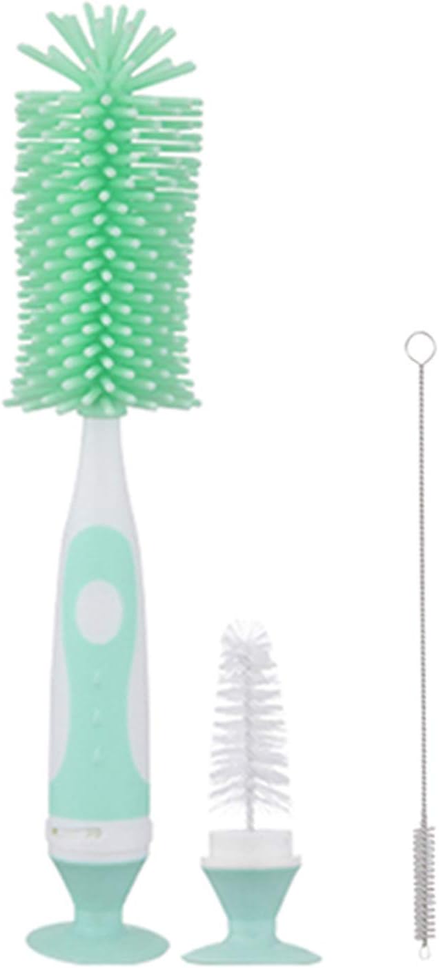 Baby Bottle Brush Small Bottle Silica Gel Scrubber Cleaner Brushes Set Sponge Washer Milk Water Cleaning Kit Cup, (Green)