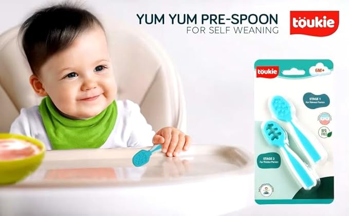 Baby Spoons, Silicone Pre-Spoons for Kids Aged 6+ Months - First and Second Stage Feed, Baby Led Weaning, Teething, Infant Feeding - Toddler Utensils - Set of 2 Spoons, Teal/White