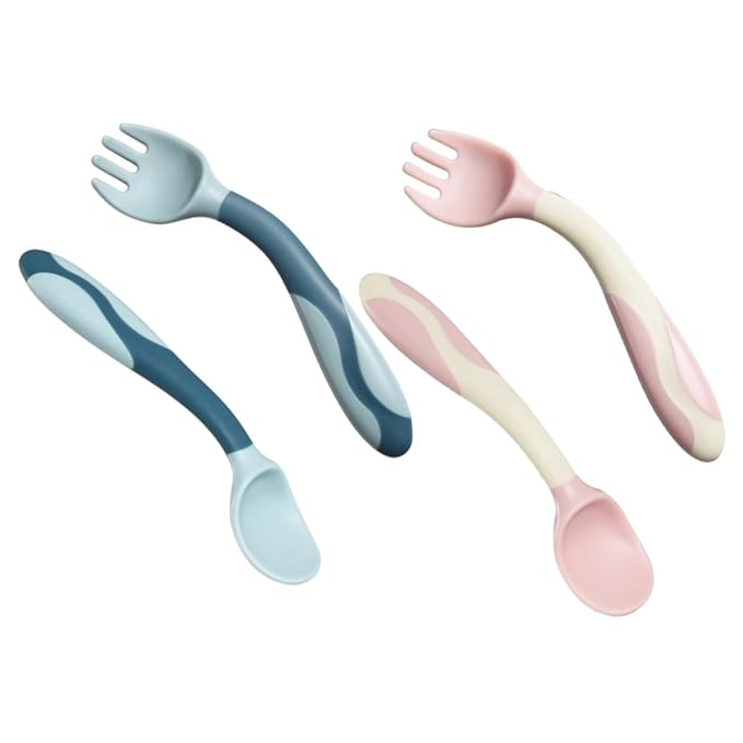 Hemobllo 2 Sets Utensils Silicone Soft Flexible Spoons and Forks Training Tableware for Portable Lightweight for Dessert Cake Soup