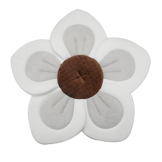 PandaEar Baby Bath Pad for Infant Newborn | Soft Flower 5 Petals for Sink Bathtub Essentials Shower Gift (Grey)