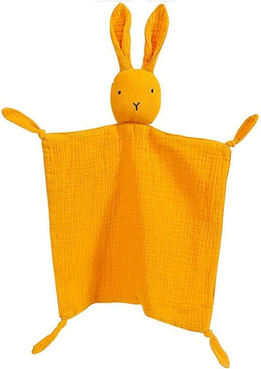 Organic Cotton Muslin Lovey Blanket, Organic Cotton Muslin Bunny Security Blanket Soft & Breathable Lovie Baby Gifts for Boys and Girls