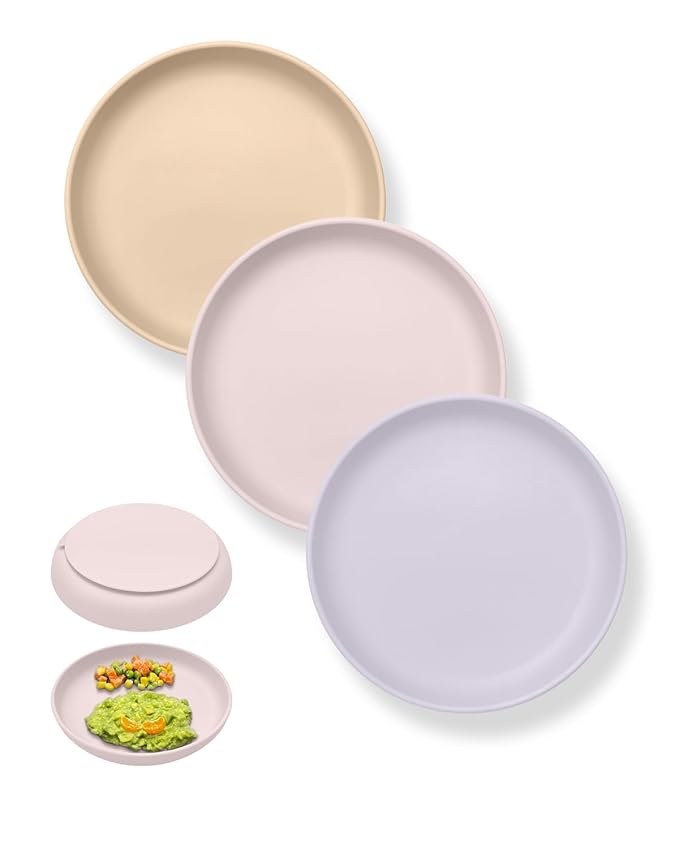 Classic Silicone Toddler Suction Plate 3 Pcs, Non Slip Baby Plates with Suction for Toddler Kids, BPA Free Silicone Baby Dishes Microwavable & Dishwasher Safe
