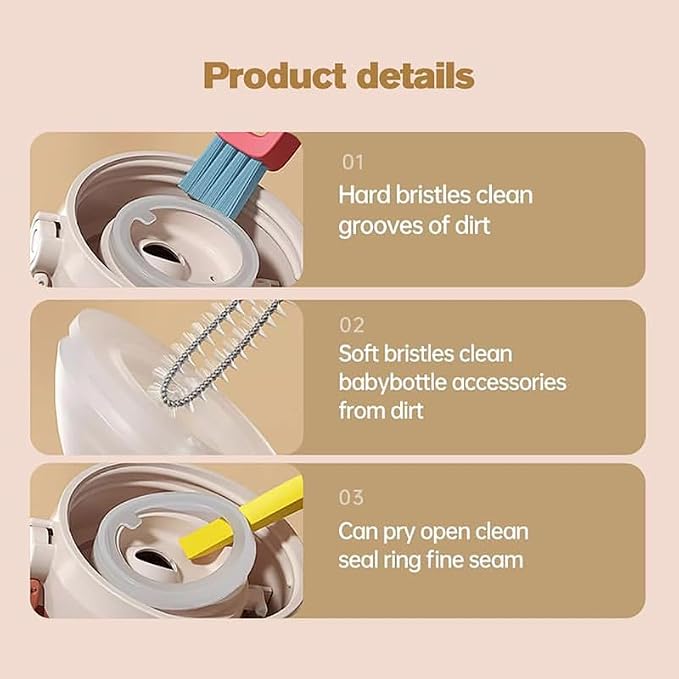3 in 1 Cup Lid Cleaning Brush, 2025 Upgrade Cups Cleanings Brushs Portable Crevice Cleanings Brushs Set for Baby Bottle Gap Tight Spaces Cups, Multifunctional Cleaning Brush Cup Lid Cleaner