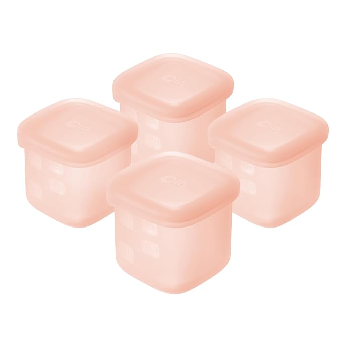 Olababy Training Spoon Set (Coral/Lilac) + Olababy Clear Sense Silicone Storage Containers 4pk (Coral, 4 oz)