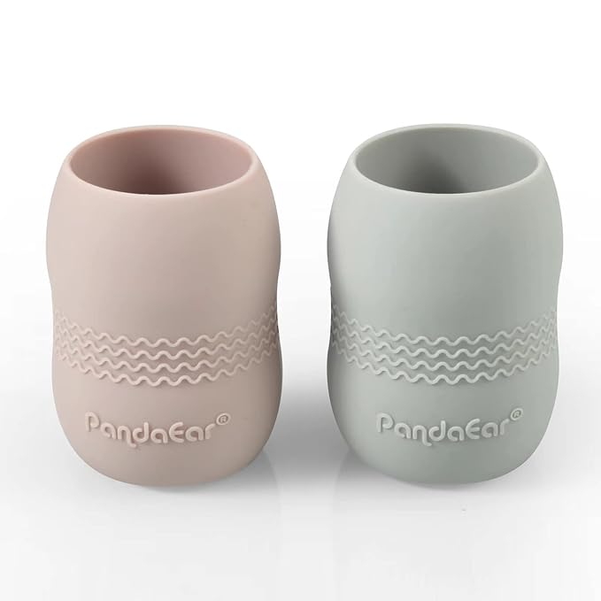 PandaEar 2 Pack100% Tiny Silicone Drinking Training Cup for Baby and Toddler, 3.5oz (Pink/Grey)