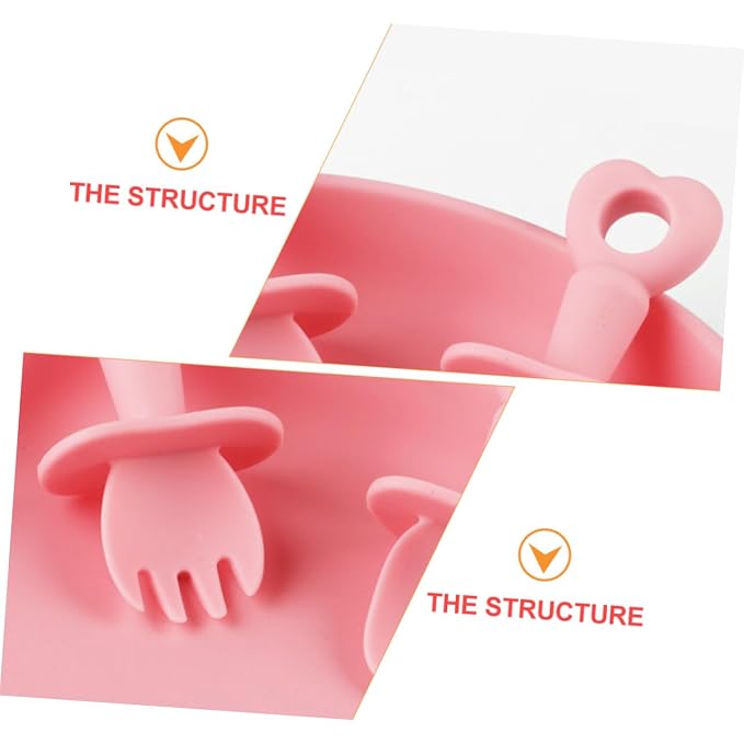 Yardwe 2pcs Adorable Boy Girl Fork Spoon Heart-Shaped Food-Grade Silicone Tableware for Training Safe Non- Design for Years Old