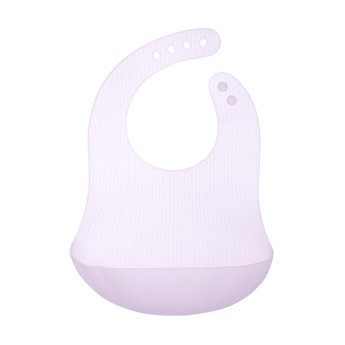 Olababy Training Spoon Set (Pearl/Blueberry) + Fold N Go Silicone Baby Bib w Travel Case (Lilac)