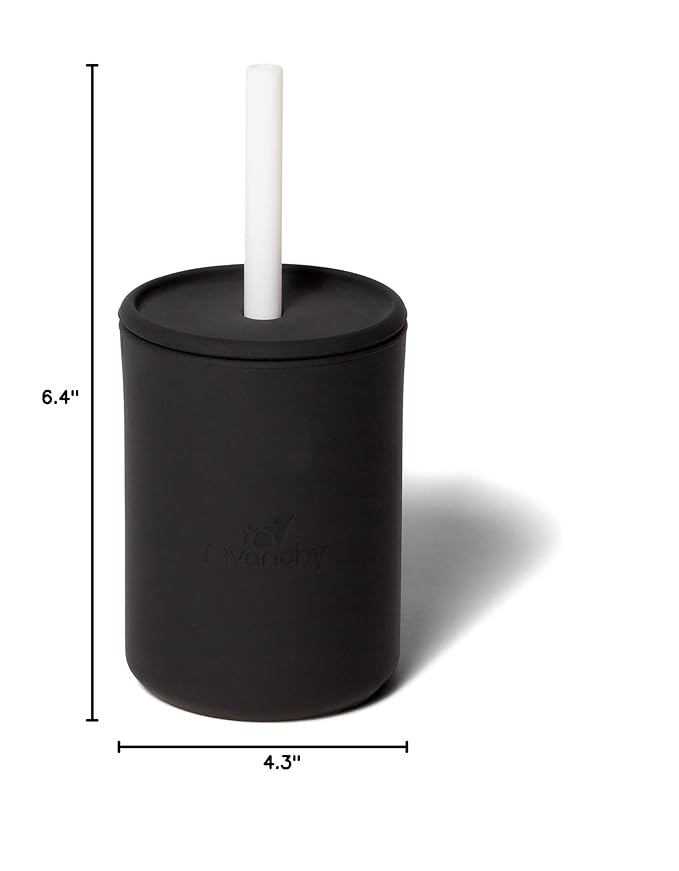 Avanchy Silicone Training Sippy Cup with Straw Lid ??Tiny Cup for Babies 6+ Months to Toddlers 1 Year Old ??5 oz Infant Water Cup for Baby Led Weaning, Black