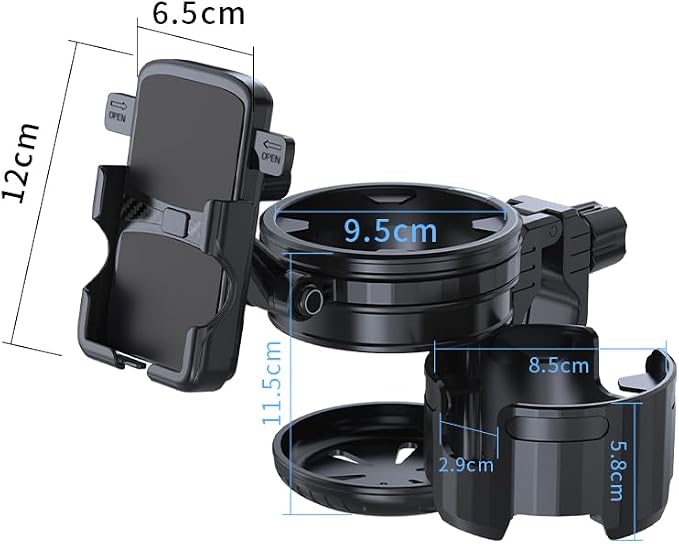 3-in-1 Stroller Cup Phone Holder, Multifunctional Stroller Cup Holder Attachment with 360° Adjustable Phone Mount, Cup Holder for Walker, Wheelchair, Strollers, Anti-Slip & Easy Install