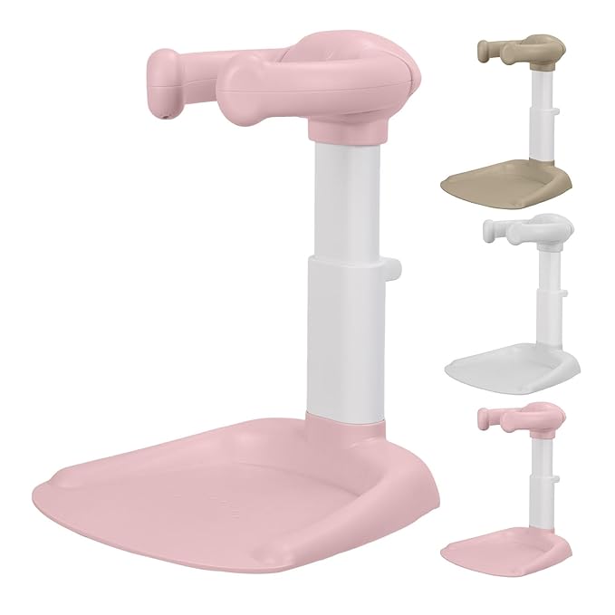 Adjustable Baby Shower Stand with Anti-Slip Base,Bath Shower Standing Support Stand,Portable Bath Helper Bath Support for Infants Portable Bath Helper for Baby 8-24 Months (PinkB)