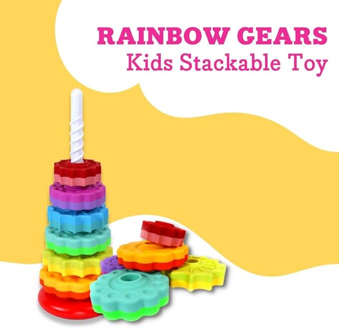 Spinning Stacker Toy - Rainbow Ring Stacker Montessori Baby Toys for 15 Months+ - Sensory & Learning Toys for Toddlers for Boys & Girls