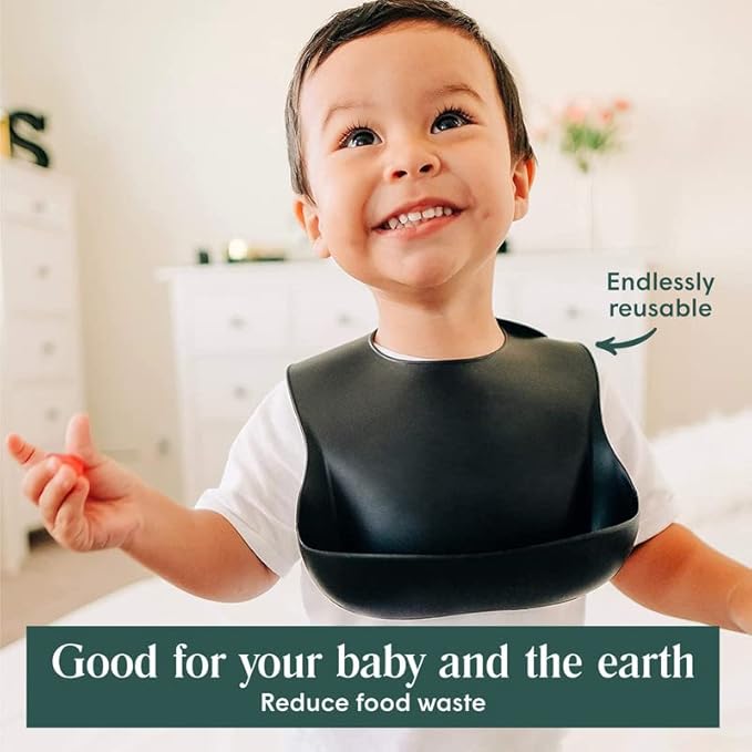 Simka Rose Silicone Baby Bibs with Food Catcher - Adjustable Soft Catch All Bib for Boys & Girls - High Chair Dining Table