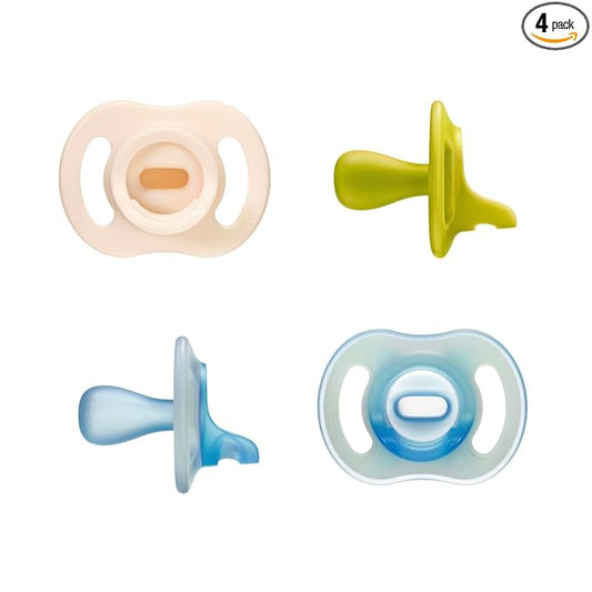 Tommee Tippee Stay Put Pacifier Set, Contains 2 Ultra-Light StayPut Glow in the Dark Pacifiers and 2 Ultra-Light StayPut Pacifiers, 6-18 Months, Colors May Vary, One-Piece Silicone Design, Pack of 4