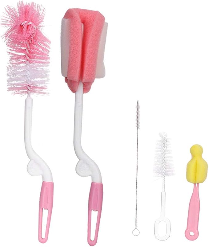 5PCS Baby Bottle Brush Set, Portable Sponge Bottle Brush Travel Kit Baby Children Cleaning Brush Sponge Set for Straw Feeding Bottle