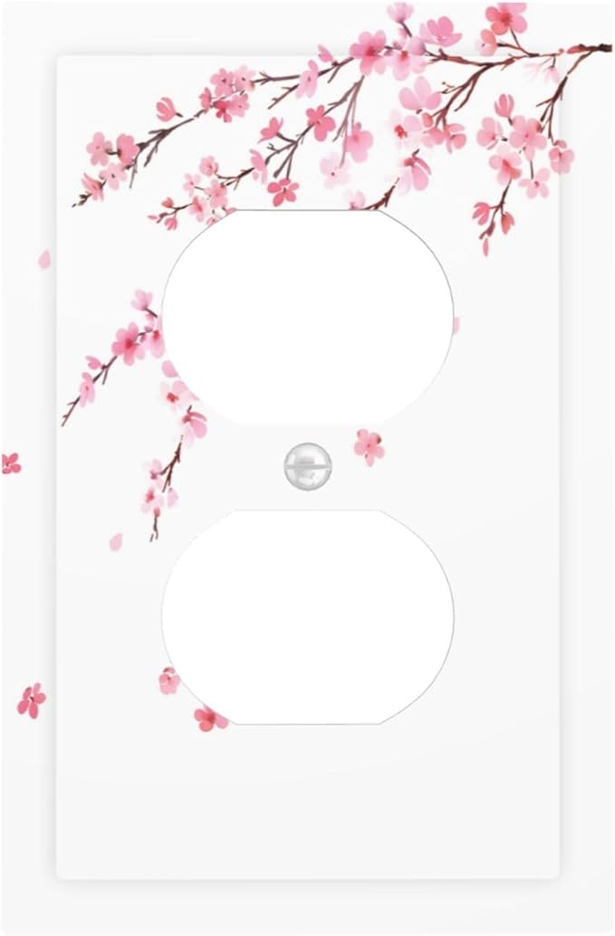 Watercolor Cherry Blossoms Flowers Pink Floral Outlet Covers 1 Gang Duplex Light Switch Cover Decorative Switch Plates Electrical Receptacle Faceplate Wall Plate for Bedroom Living Room Decor