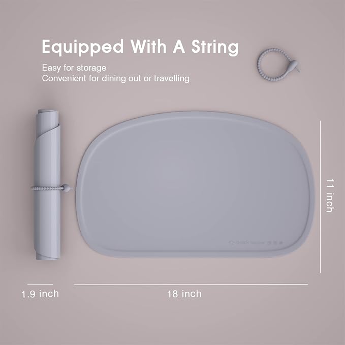 Cuddle Campus Silicone Placemat with Raised Edges for Kids,Toddlers,Babies, Non-Slip Table Setting Placemat for Dining,Come with String for Storage