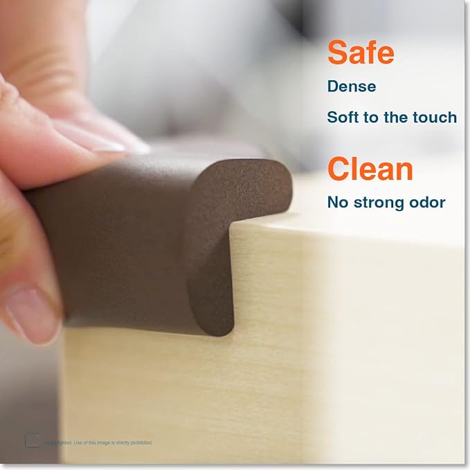 Roving Cove HeftyFit Corner Protector for Baby (8 Large Corners), Heavy-Duty Soft Rubber Foam Furniture Corner Bumper Guards, 3M Adhesive Pre-Taped, Coffee Brown