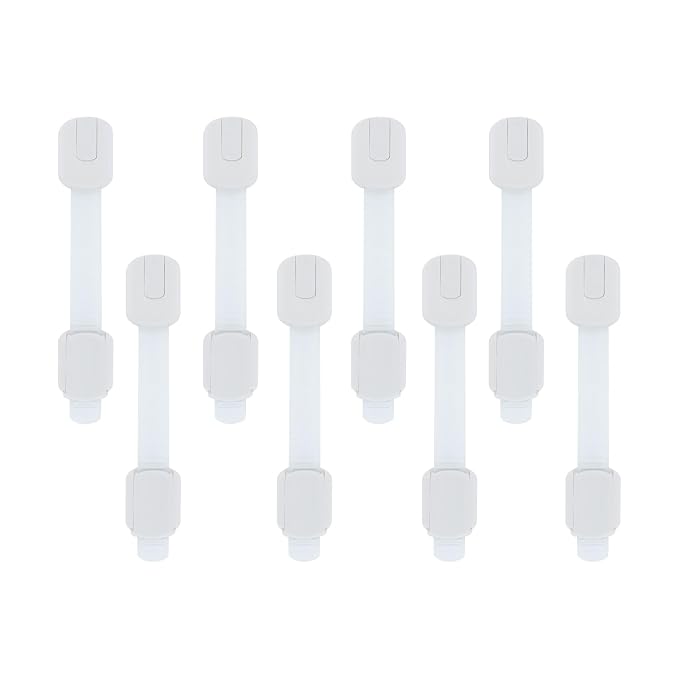 Nuby Multi-Use Child Safety Locks - 8 Pack - Baby Proof Latches for Cabinets, Drawers, Refrigerators, and Appliances - Fits Flat and Curved Surfaces