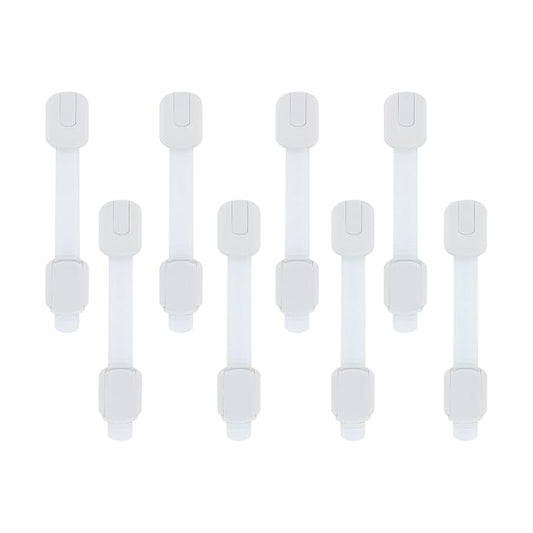 Nuby Multi-Use Child Safety Locks - 8 Pack - Baby Proof Latches for Cabinets, Drawers, Refrigerators, and Appliances - Fits Flat and Curved Surfaces
