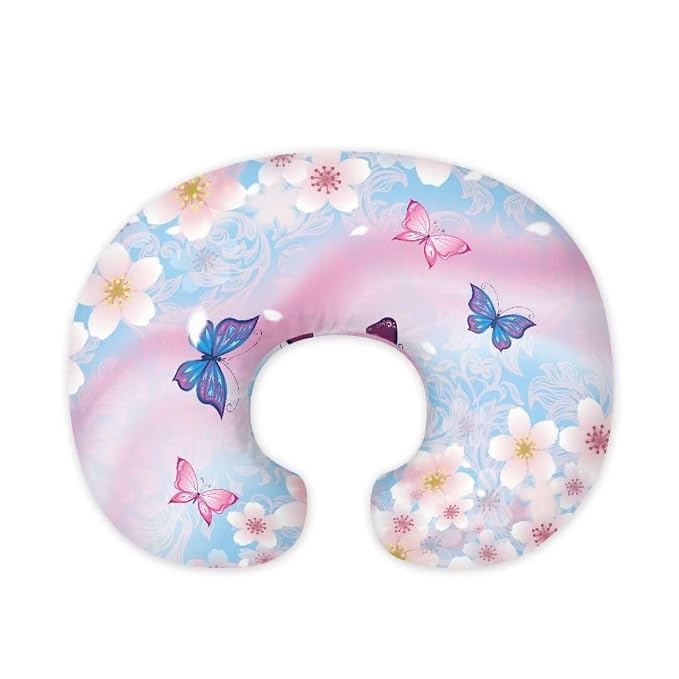 Nursing Pillow Cover for Baby Boy Girl, Stretchy Sakura Butterfly Breastfeeding Pillow Slipcover, Lightweight Custom Gifts for Toddler Infant