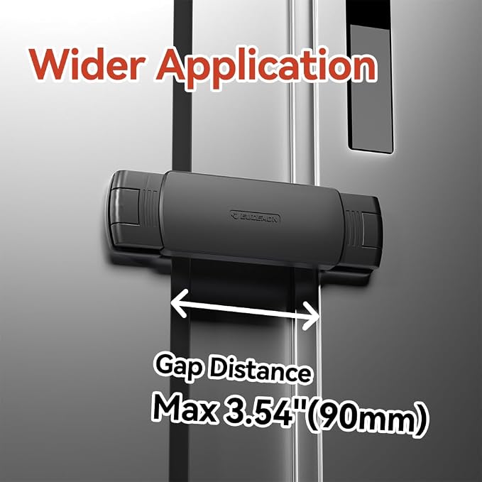 EUDEMON 2 Pack Latest French Fridge Lock French Door Refrigerator/Freezer Lock Apply to Max 3.54"(90mm) Two Door Gap Distance for Kids & Babies,Easy to Install no Tools Need or Drill (Black)