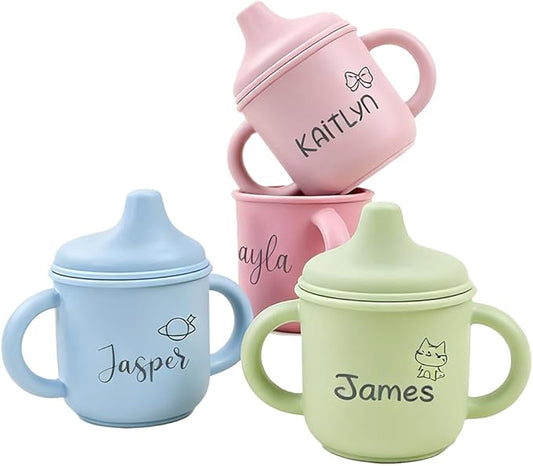 Personalized Baby Sippy Cup,Custom Silicone Baby Water Cup with Engraved Name,Toddler Training Cups with Lid and Handle,Newborn Gift,Christmas Gift (style1)