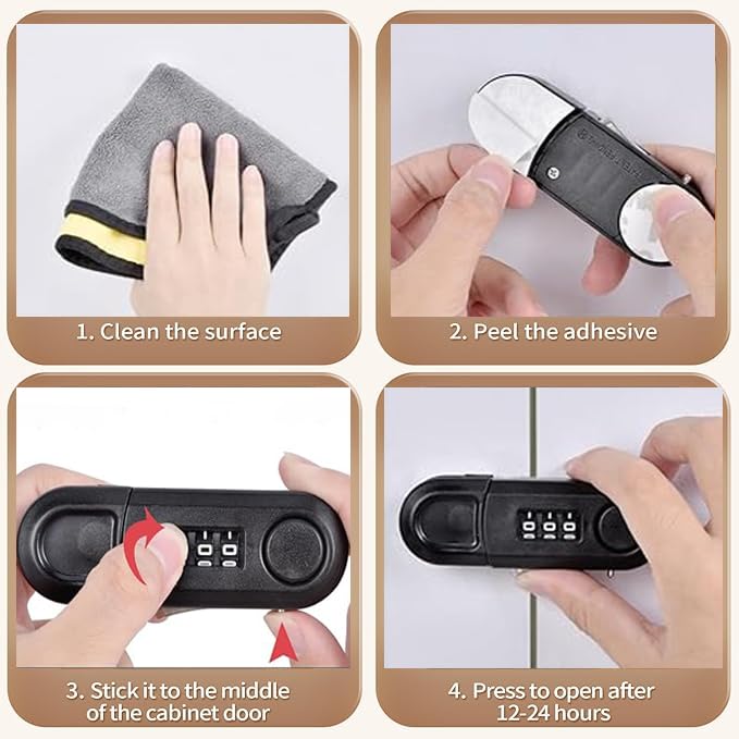 Cabinet Fridge Locks Baby Proofing 2 Pack Combination Refrigerator Lock for Kids Child with Strong Adhesive Pad for Draw Kitchen Oven, Baby Locks for Cabinets and Drawers, Doors (Black, 2 Pack)