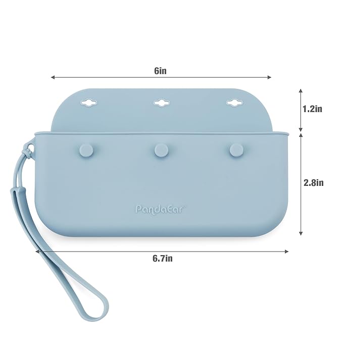 PandaEar 4 Pack Pacifier Holder Case Set, 2 Pack Silicone Portable Travel Pacifier Pouch & 2 Pack Silicone Baby Cutlery Holder Bags, BPA Free, Universal Accessories Holders (Light Blue,Grey)